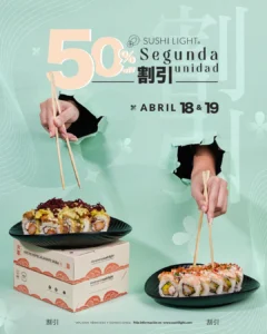 50% segunda unidad promo Sushi